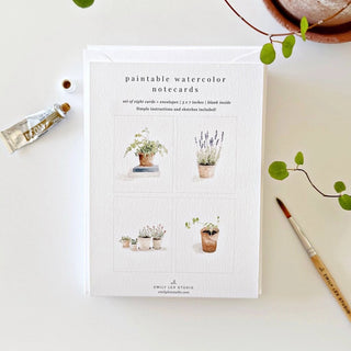 Potted Plants Paintable Watercolor Notecard Set