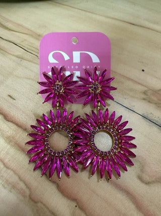 Pink Rhinestone Starburst Earrings
