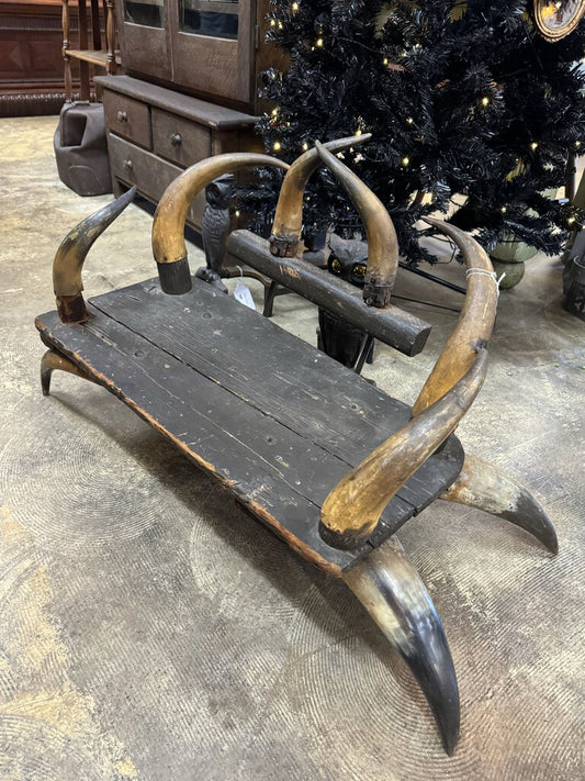 Antique Folk Art Steer Horn Child's Bench