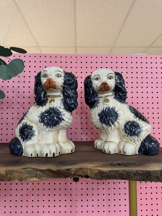 Blue and White Staffordshire Dog Pair - 11.5 in.