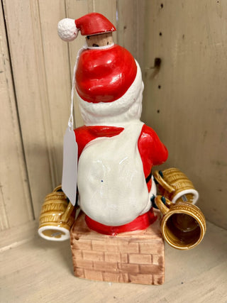 Vintage Santa Decanter w/ Four Barrel Mugs