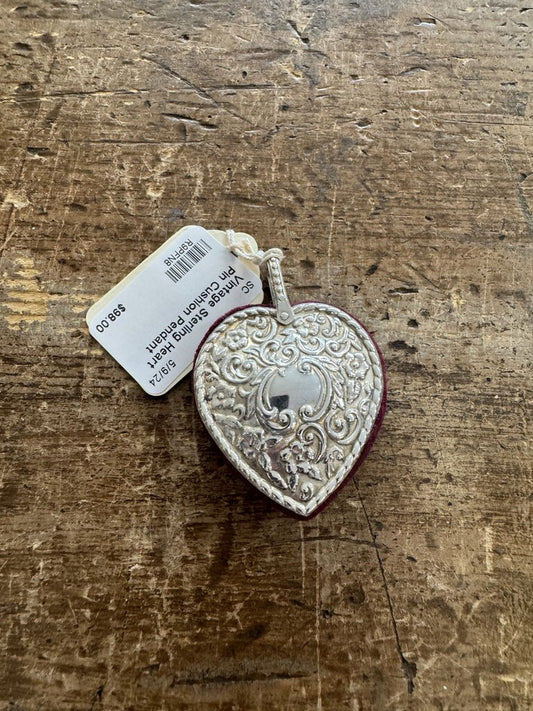 Vintage Sterling Heart Pin Cushion Pendant