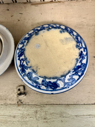 Blue & White Spongeware Butter Dish W/ Cream Seperator