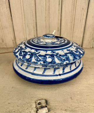 Blue & White Spongeware Butter Dish W/ Cream Seperator