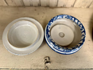 Blue & White Spongeware Butter Dish W/ Cream Seperator