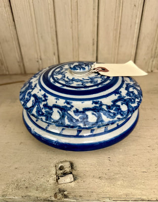 Blue & White Spongeware Butter Dish W/ Cream Seperator