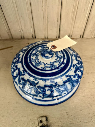 Blue & White Spongeware Butter Dish W/ Cream Seperator