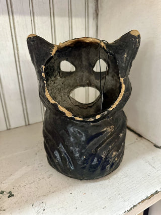 Vintage Paper Mache Black Cat on Fence Candy Container
