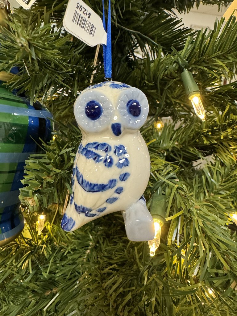 Blue and White Owl Ornament