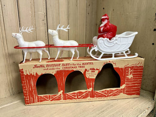 Mid Century Irwin Santa, Sleigh w/ Reindeers Table Decoration w/ Box