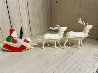 Antique Celluloid Santa Sleigh w/ Reindeers