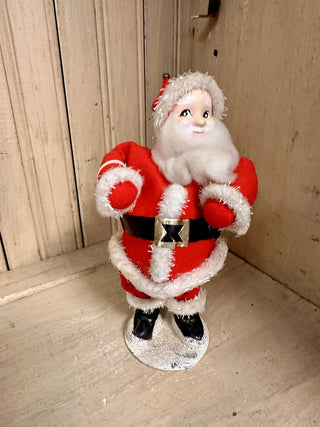 Vintage 7" Chenille Trimmed Paper Mache Face Santa
