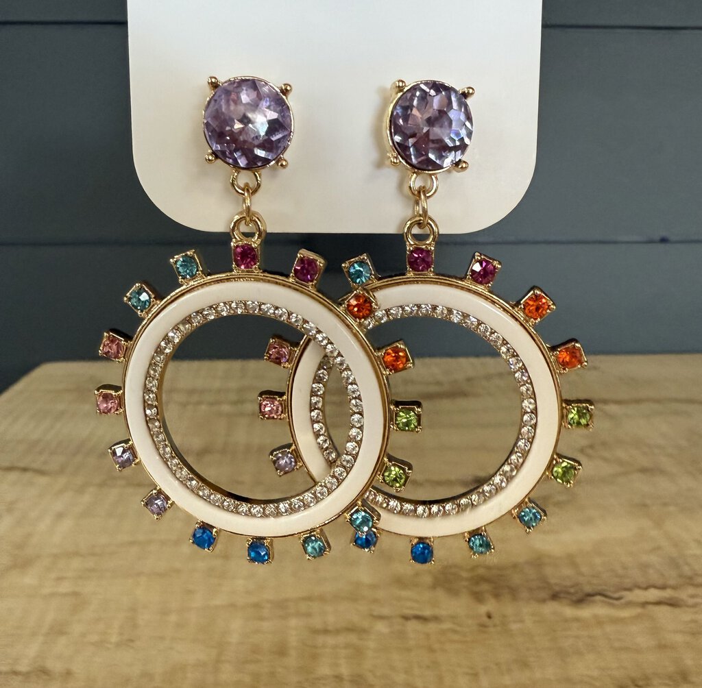 Multi-Color Stud Circle Earrings