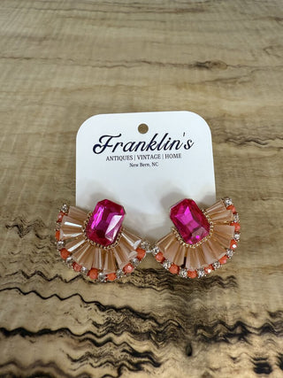 Pink Stone Half Fan Earrings