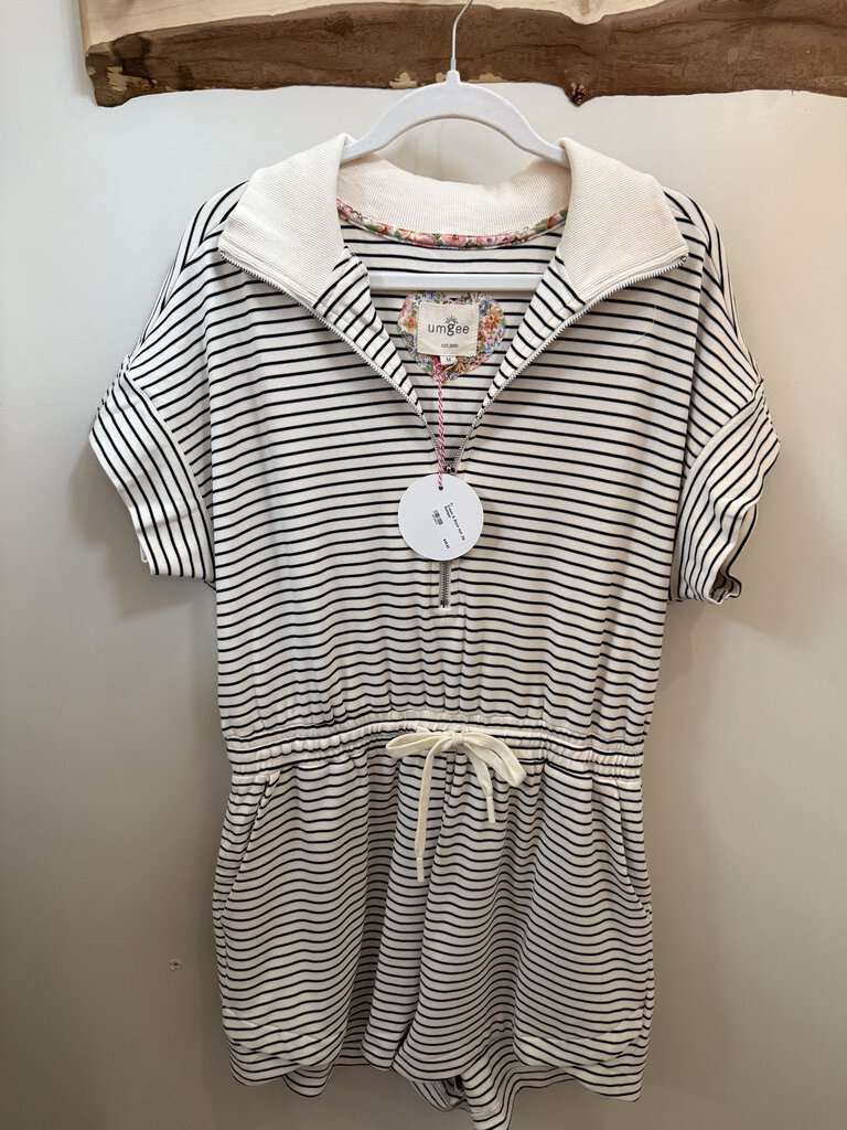 Cream & Black Half Zip Romper