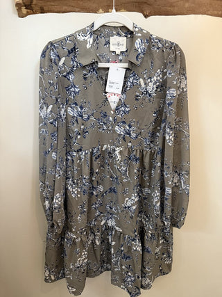 Grey Floral V-Neck Mini Dress