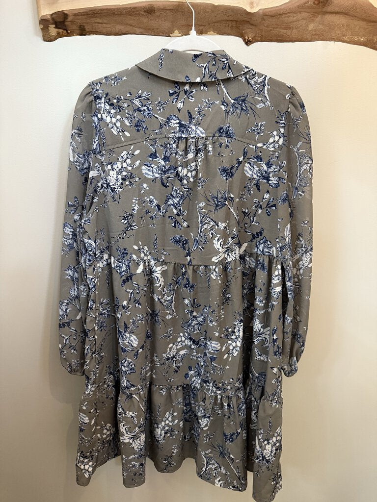 Grey Floral V-Neck Mini Dress