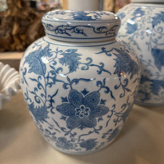 Blue Floral Porcelain Jar w/ Lid