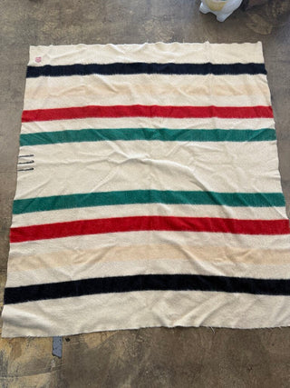 1950s Hudson's Bay Four Point Stripe Pattern Wool Blanket