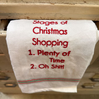 Stages of Christmas Shopping Dishtowel