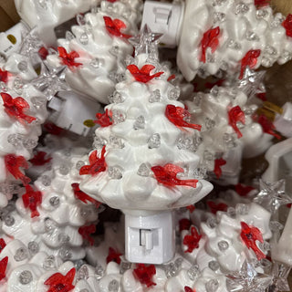 7" White Tree Night Light w/ Red Cardinals