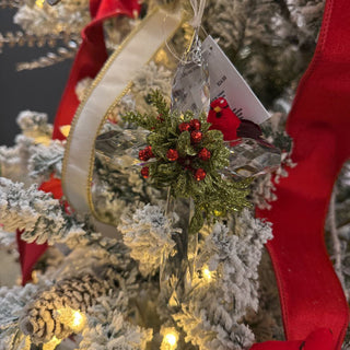 7" Mistletoe Cardinal Cross Ornament