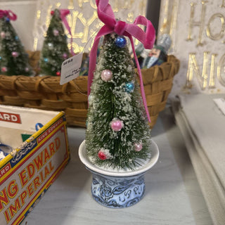 6" Bottle Brush Trees in Chinoiserie Pot Ornament