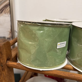 4"x10yds Sage Green Velvet Wired Ribbon