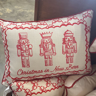 Red Chinoiserie Nutcracker Pillow + SKI RED Piping - Christmas in New Bern