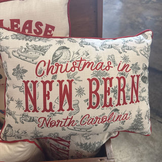 Christmas Toile Hometown Pillow + SKI RED Piping - New Bern, NC