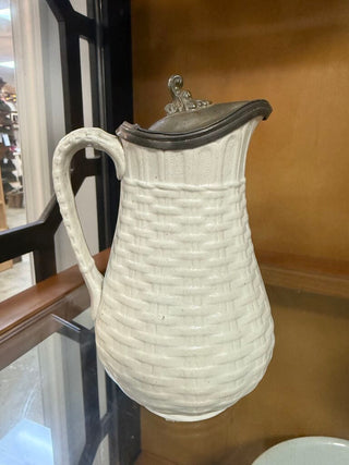 Antique Stoneware Basketweave Syrup Pitcher