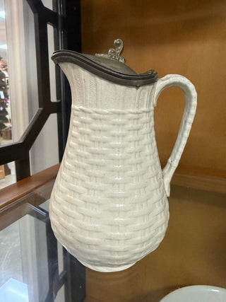 Antique Stoneware Basketweave Syrup Pitcher